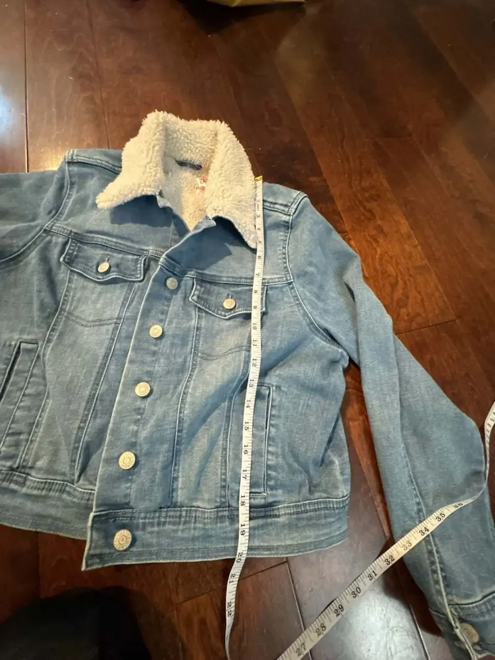 Justice Women's Denim Trucker Jacket with Sherpa Lining, Size 18/20. Med-large